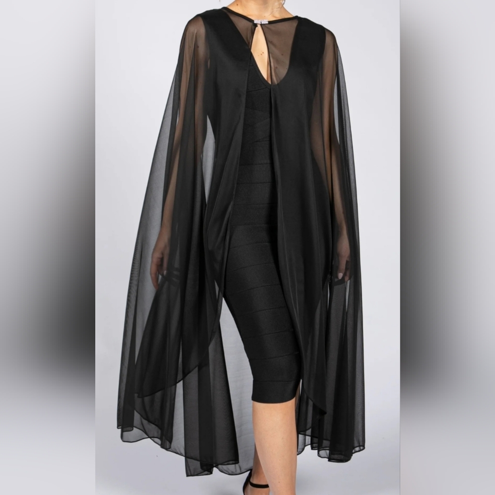 Sheer Black Cape Shawl XL – Flowing, Evening, Layering Piece